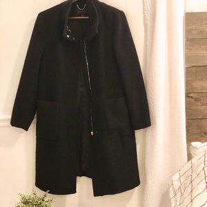 Ann Taylor Navy Boucle Standing Collar Wool Coat